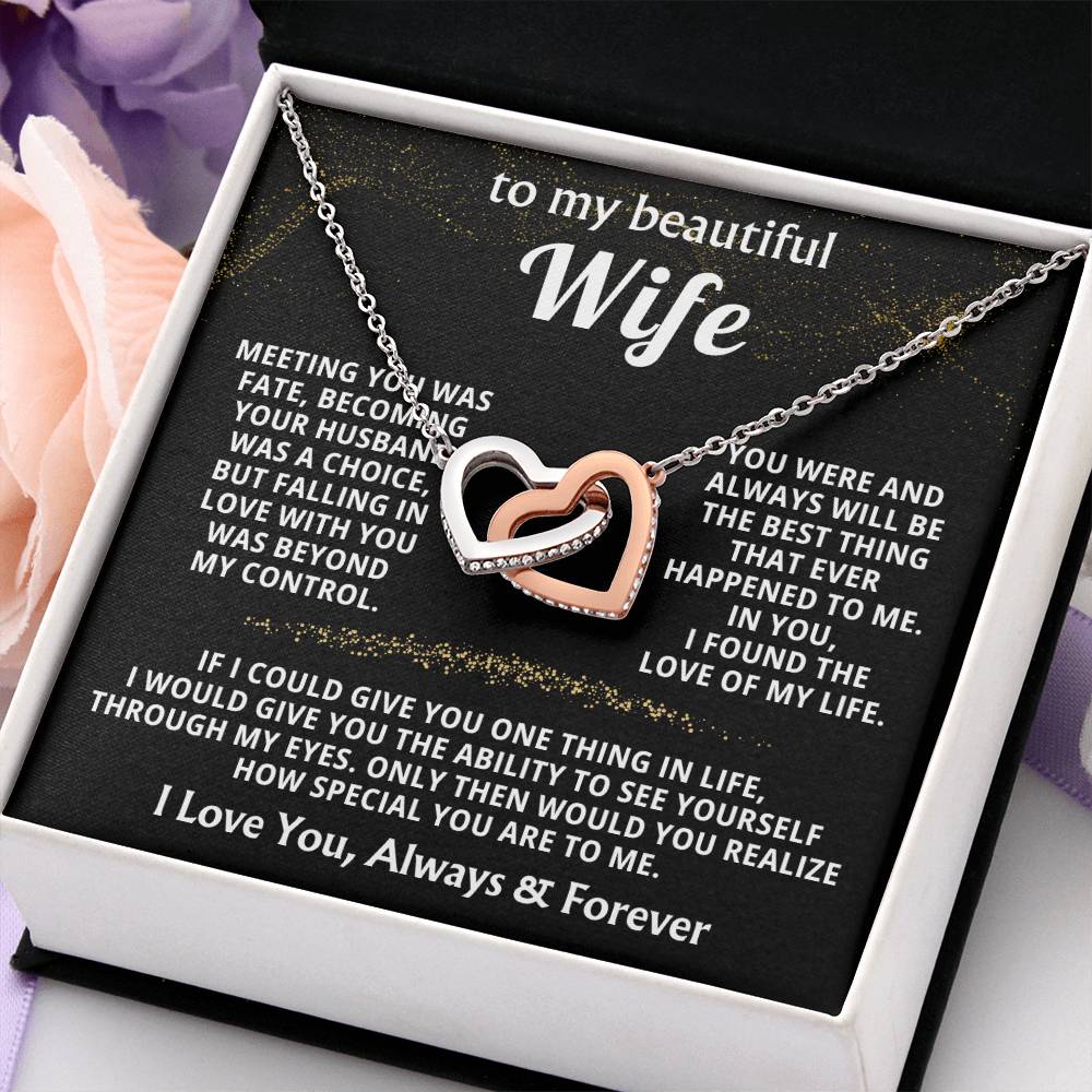 To My Wife Necklace - Forever Love Jewelry Gift from Husband for Birthday, Anniversary & Valentine’s Day - Interlocking Hearts Necklace