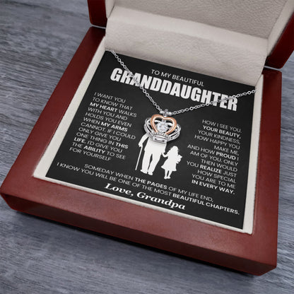 To My Granddaughter Necklace – Present for Granddaughter Birthday Christmas from Grandpa – Crown Pendant Necklace