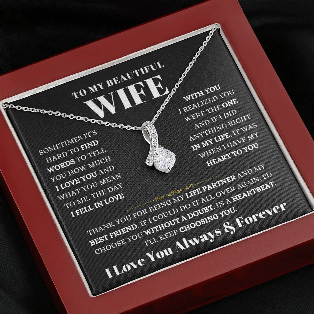 To My Beautiful Wife Necklace - Heartwarming Gift from Husband for Birthday, Anniversary & Valentine’s Day - Alluring Beauty Necklace