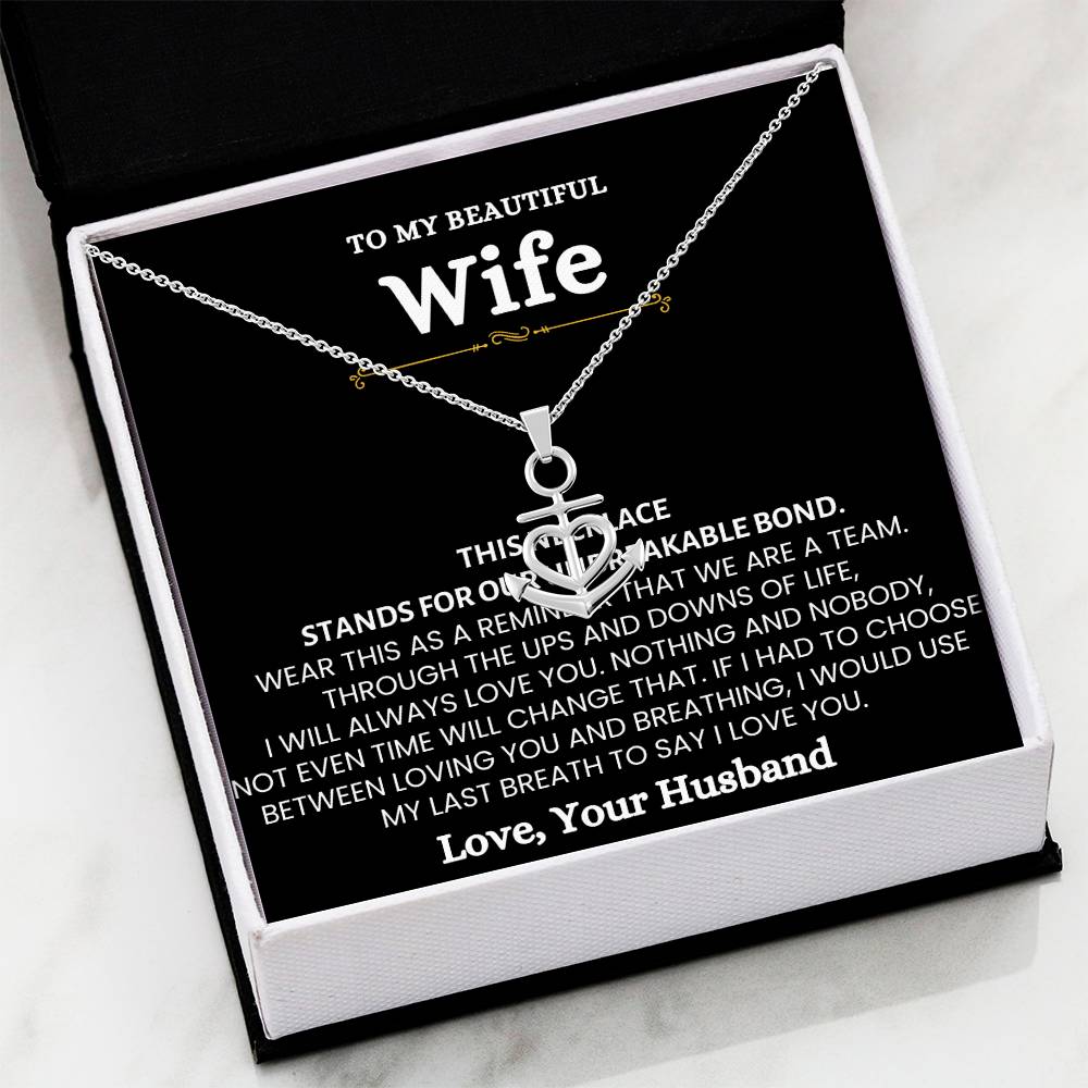 To My Beautiful Wife Necklace - Emotional Love Jewelry Gift from Husband for Valentine’s Day & Birthday Happiness - Anchor Pendant Necklace