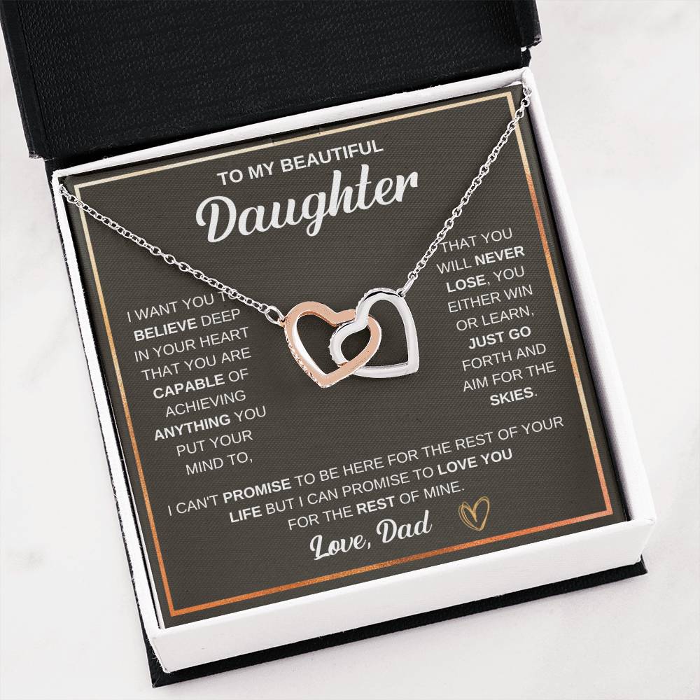 To My Daughter Necklace – Graduation & Christmas Gift from Dad – Interlocking Hearts Necklace