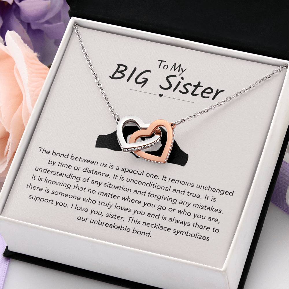 To My Big Sister Necklace - The bond between us is a special one - Gift for Big Sister - Interlocking Hearts Necklace