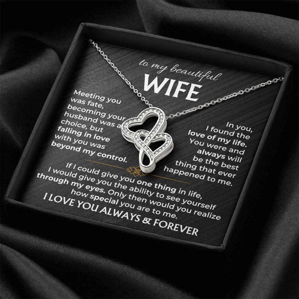 To My Beautiful Wife Necklace - Loving Husband Gift for Christmas, Valentine’s Day & Birthday Celebrations - Heart-to-heart Pendant Necklace