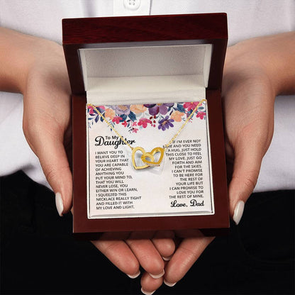 To My Daughter Necklace - Sweetest Daughter Gift from Dad for Birthday Joy & Proud Dad Love - Interlocking Hearts Necklace