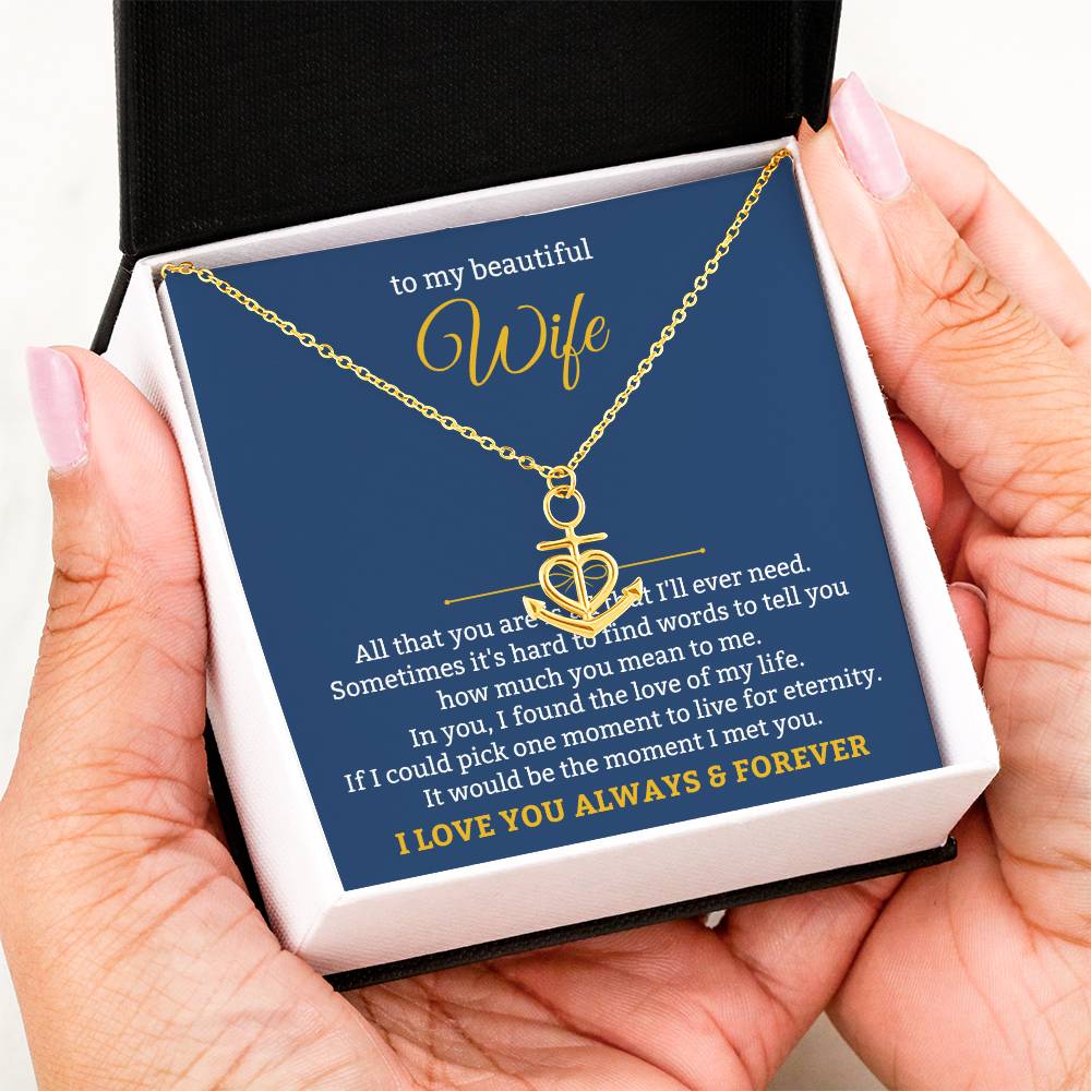 To My Beautiful Wife Necklace - Romantic Gift For Wives - Perfect For Anniversaries, Birthdays Or Special Occasions - Gifts For Her - Anchor Pendant Necklace