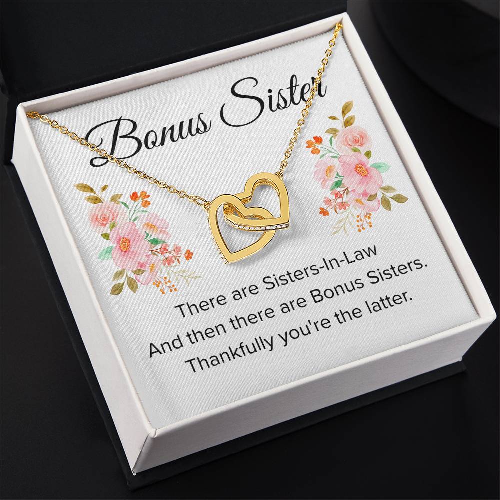 Gift for Bonus Sister - Thankfully You're the Latter - Interlocking Hearts Necklace