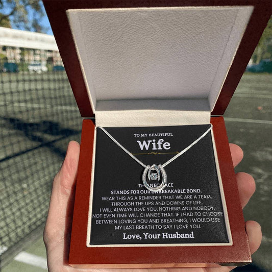 To My Beautiful Wife Necklace - Beautiful Wife Jewelry Gift for Birthday, Valentine’s Day & Special Romantic Moments - Lucky In Love Necklace