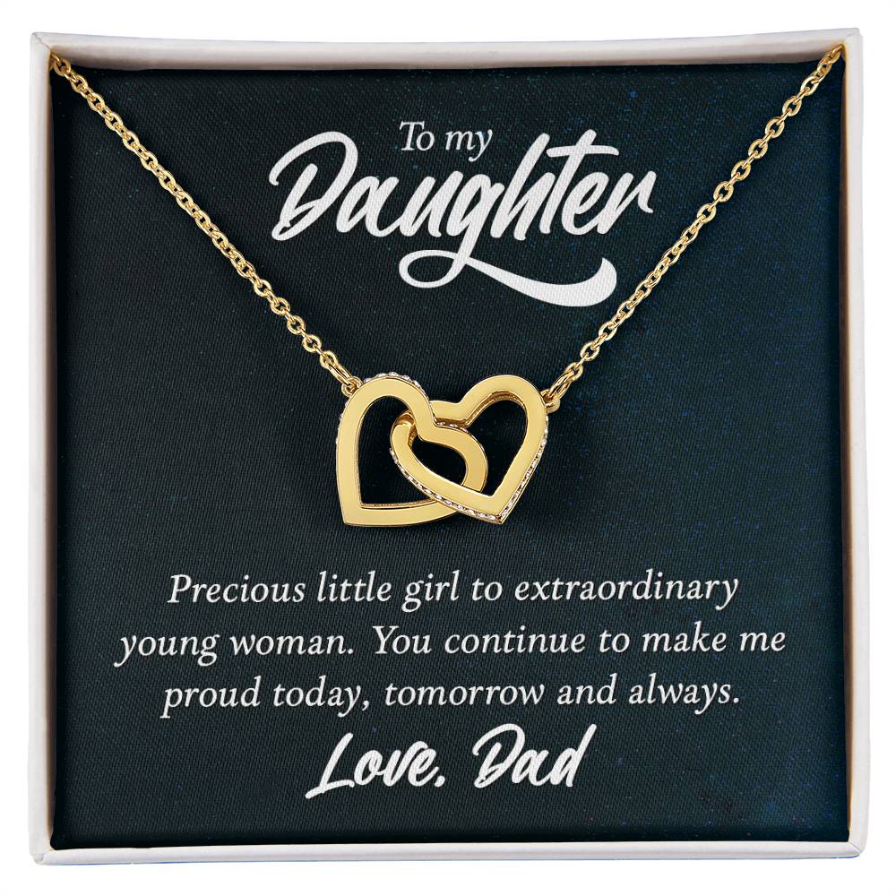 To My Daughter Necklace - Best Proud Dad Jewelry Gift for Daughter’s Special Days & Celebrations - Interlocking Hearts Necklace