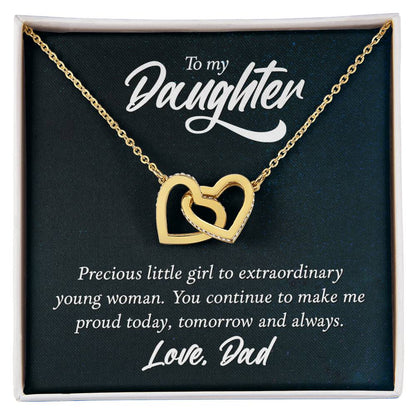 To My Daughter Necklace - Best Proud Dad Jewelry Gift for Daughter’s Special Days & Celebrations - Interlocking Hearts Necklace