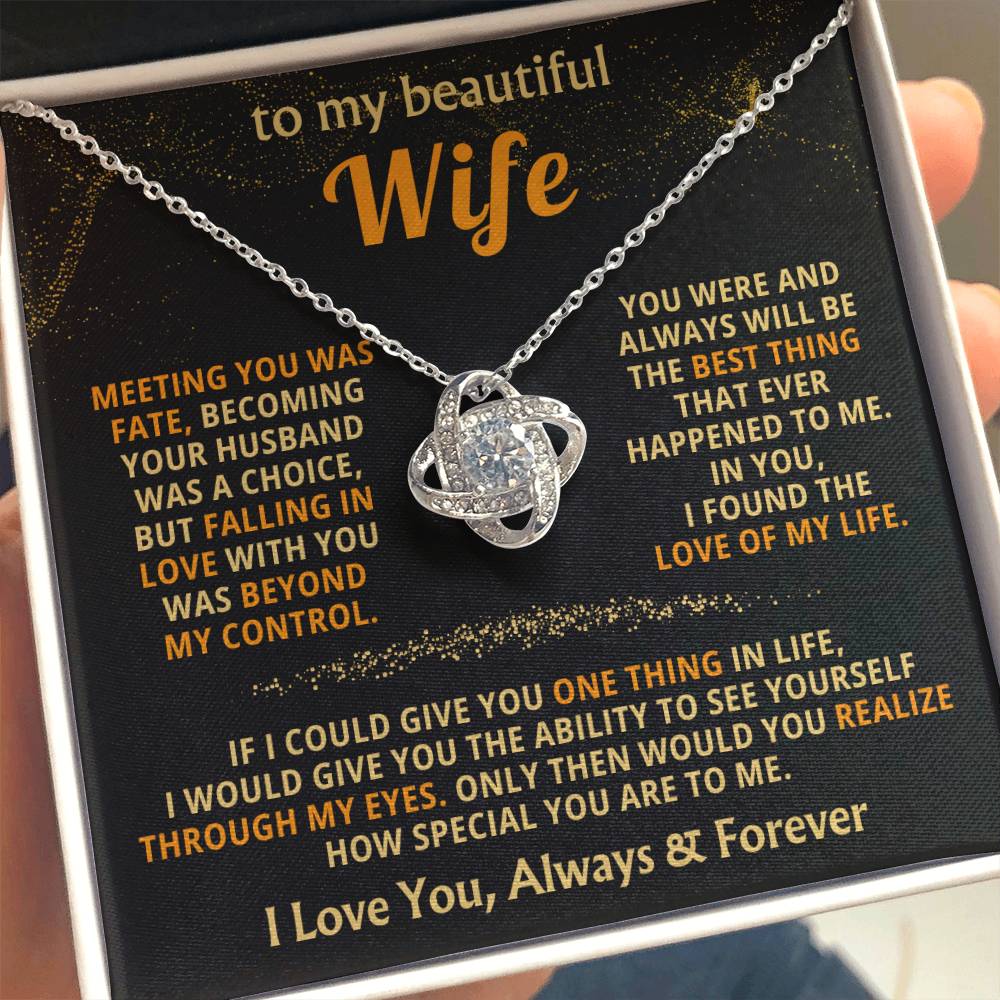 To My Beautiful Wife Necklace - Romantic Husband Gift for Christmas, Valentine’s Day & Anniversary Love Surprises - Love Knot Necklace