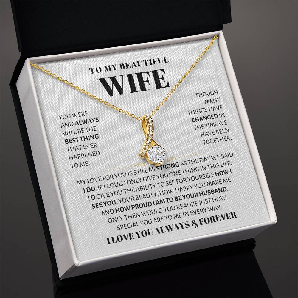 To My Beautiful Wife Necklace - Sweetest Gift for Wife from Husband for Valentine’s Day, Anniversary & Birthday Joy - Alluring Beauty Necklace