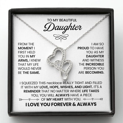 To My Daughter Necklace - Heartwarming Gift for Daughter’s Special Day - Heart-to-heart Pendant Necklace