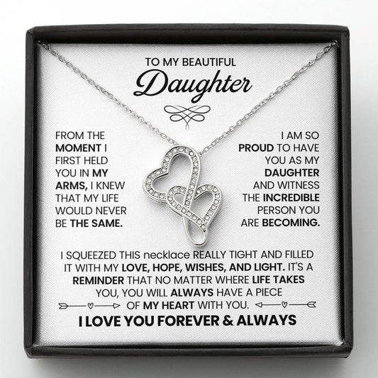 To My Daughter Necklace - Heartwarming Gift for Daughter’s Special Day - Heart-to-heart Pendant Necklace