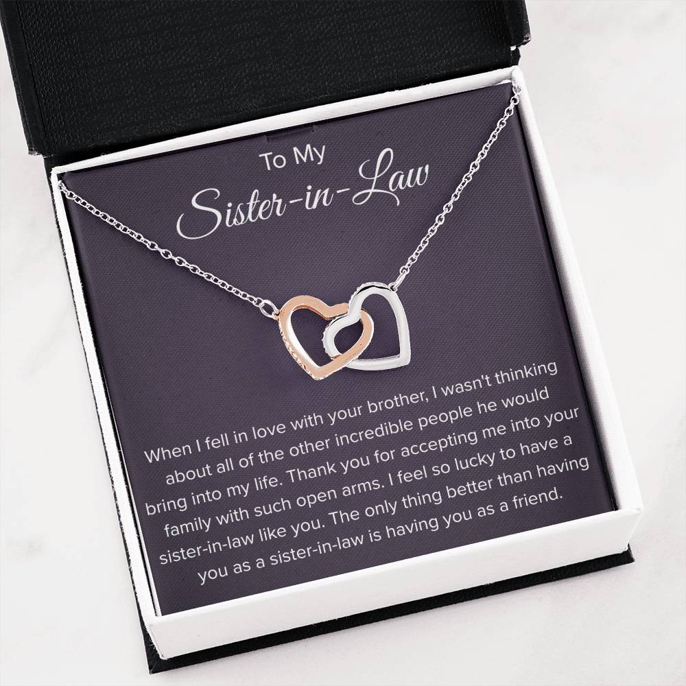 To My Sister In Law - Thank You for Accepting Me - Interlocking Hearts Necklace