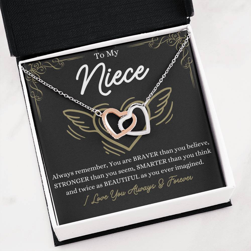 To My Niece - You are braver than you believe - Interlocking Hearts Necklace