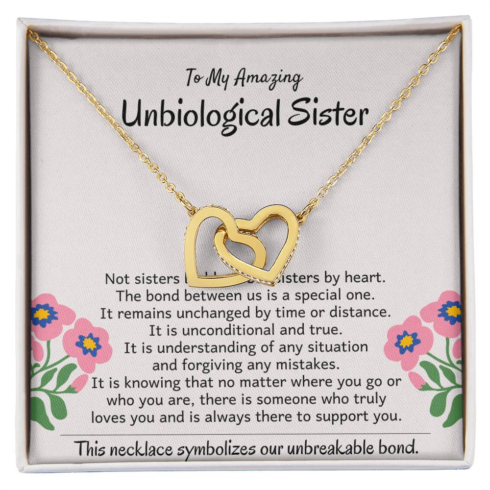 To My Amazing Unbiological Sister - The bond between us is a special one - Interlocking Hearts Necklace