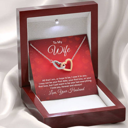 To My Wife Necklace - Beautiful Wife Jewelry Gift for Birthday, Valentine’s Day & Special Romantic Moments - Interlocking Hearts Necklace