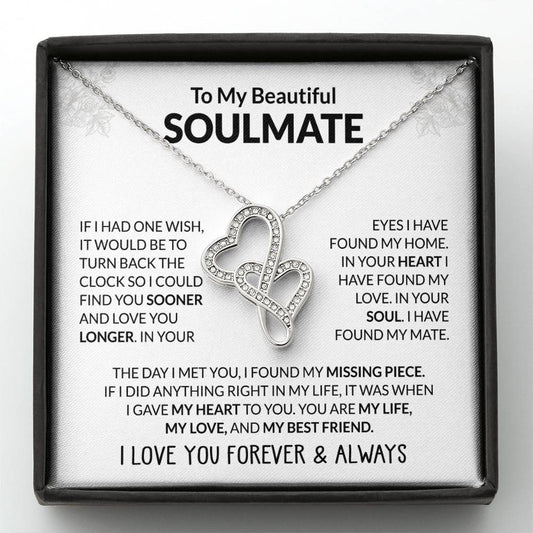 To My Beautiful Soulmate Necklace - Romantic Necklace Gift for Her for Valentine’s Day & Special Occasions - Heart-to-heart Pendant Necklace
