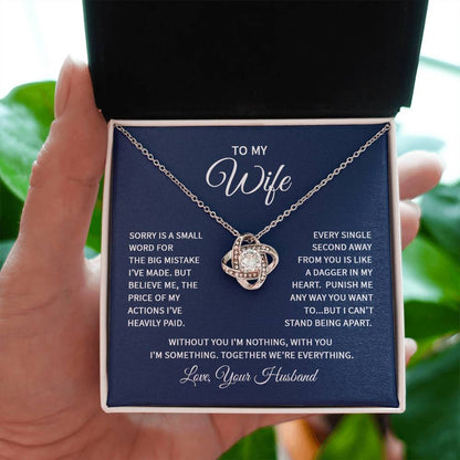 To My Wife Necklace - Emotional Love Jewelry Gift from Husband for Valentine’s Day & Birthday Happiness - Love Knot Necklace