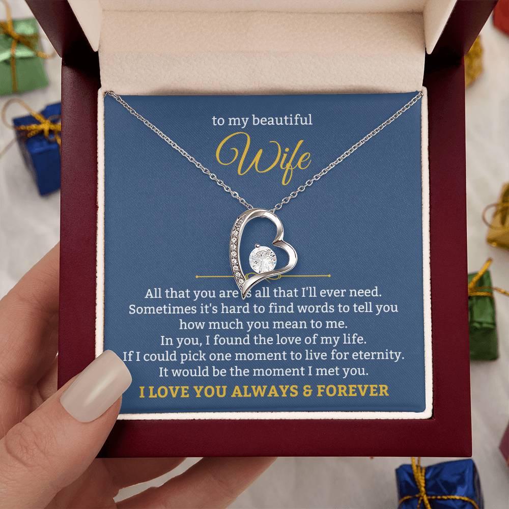 To My Beautiful Wife Necklace - Emotional Love Jewelry Gift from Husband for Valentine’s Day & Birthday Happiness - Forever Love Necklace