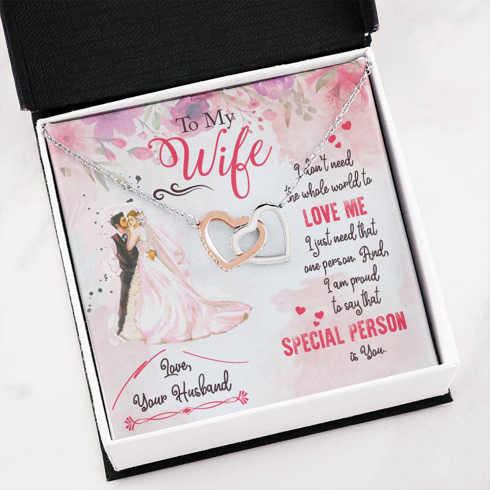 To My Beautiful Wife Necklace - Romantic Everyday Jewelry Gift from Husband for Birthday, Valentine’s Day & Just Because - Interlocking Hearts Necklace