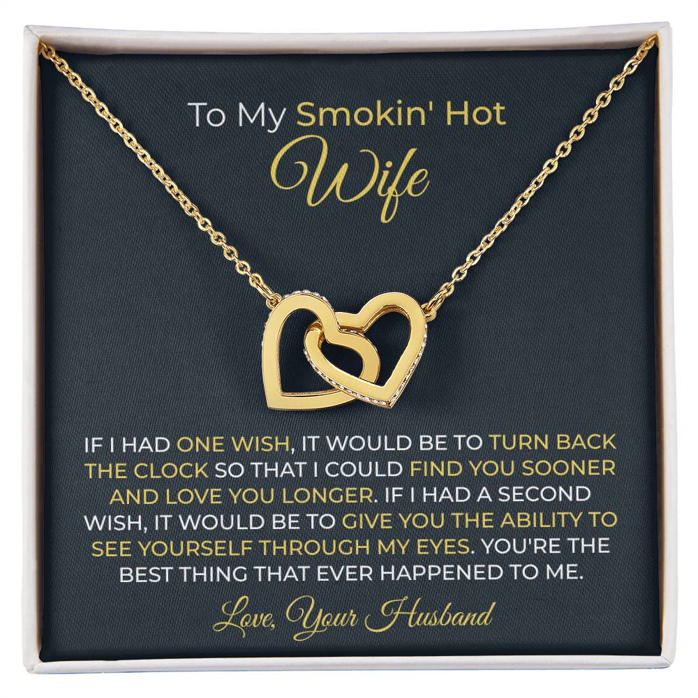 Romantic Gift for Smokin' Hot Wife - Jewelry from Husband for Valentine’s Day - Interlocking Hearts Necklace