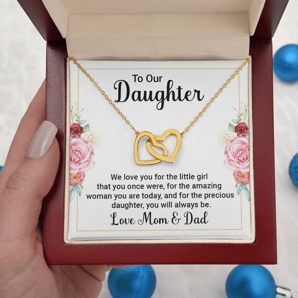 To Our Daughter Necklace – Daughter Graduation & Birthday Present from Mom and Dad – Interlocking Hearts Necklace