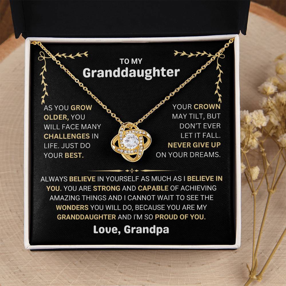 To My Granddaughter Necklace – Graduation & Birthday Gift from Grandpa – Love Knot Necklace