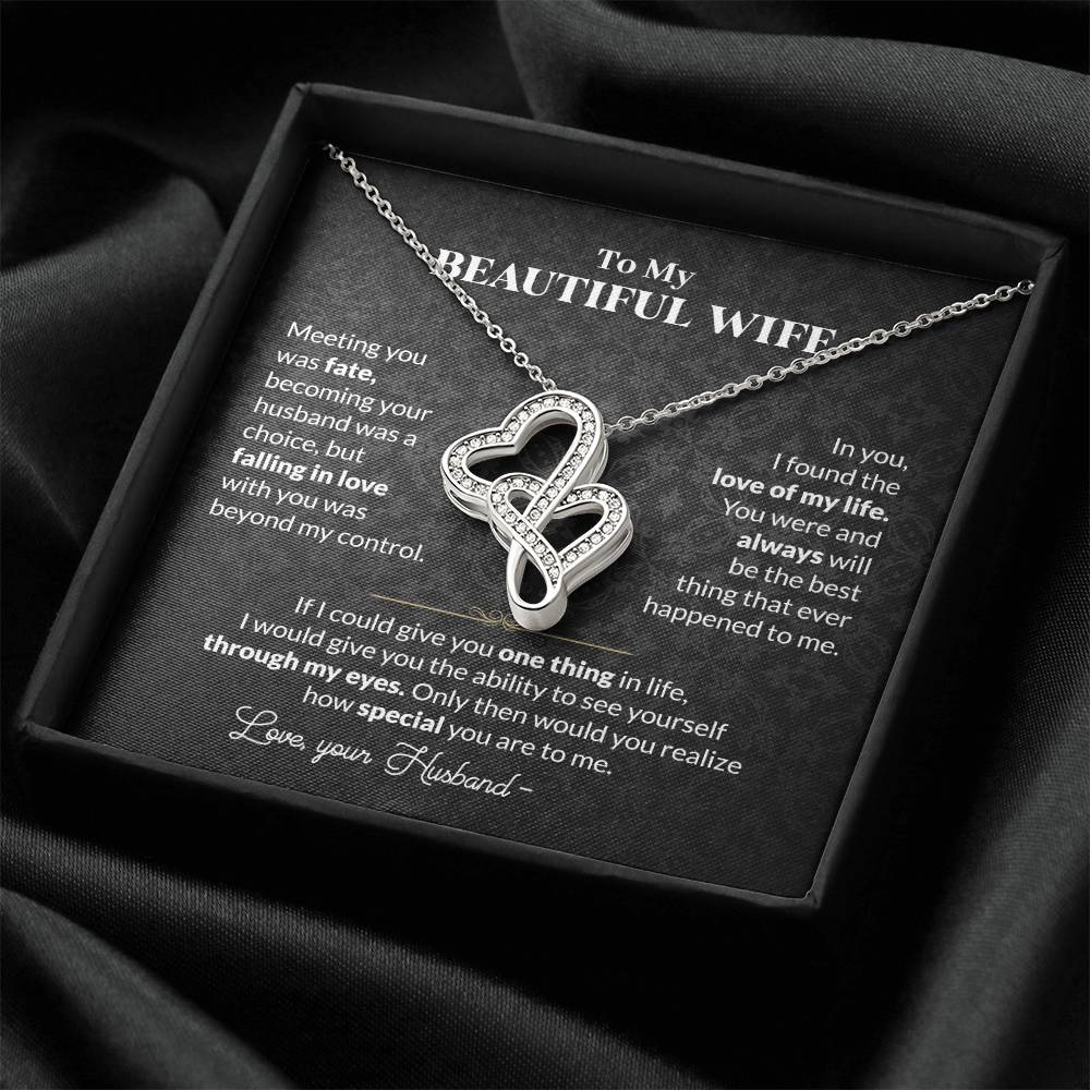 To My Wife Necklace - Best Loving Jewelry Gift for Valentine’s Day, Anniversaries & Romantic Surprises - Heart-to-heart Pendant Necklace