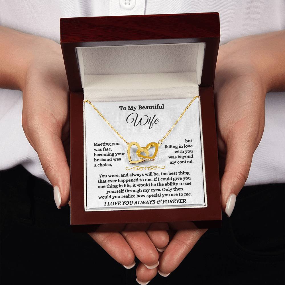 To My Wife Necklace - Sentimental Jewelry Gift from Husband for Birthday, Anniversary & Valentine’s Day - Interlocking Hearts Necklace