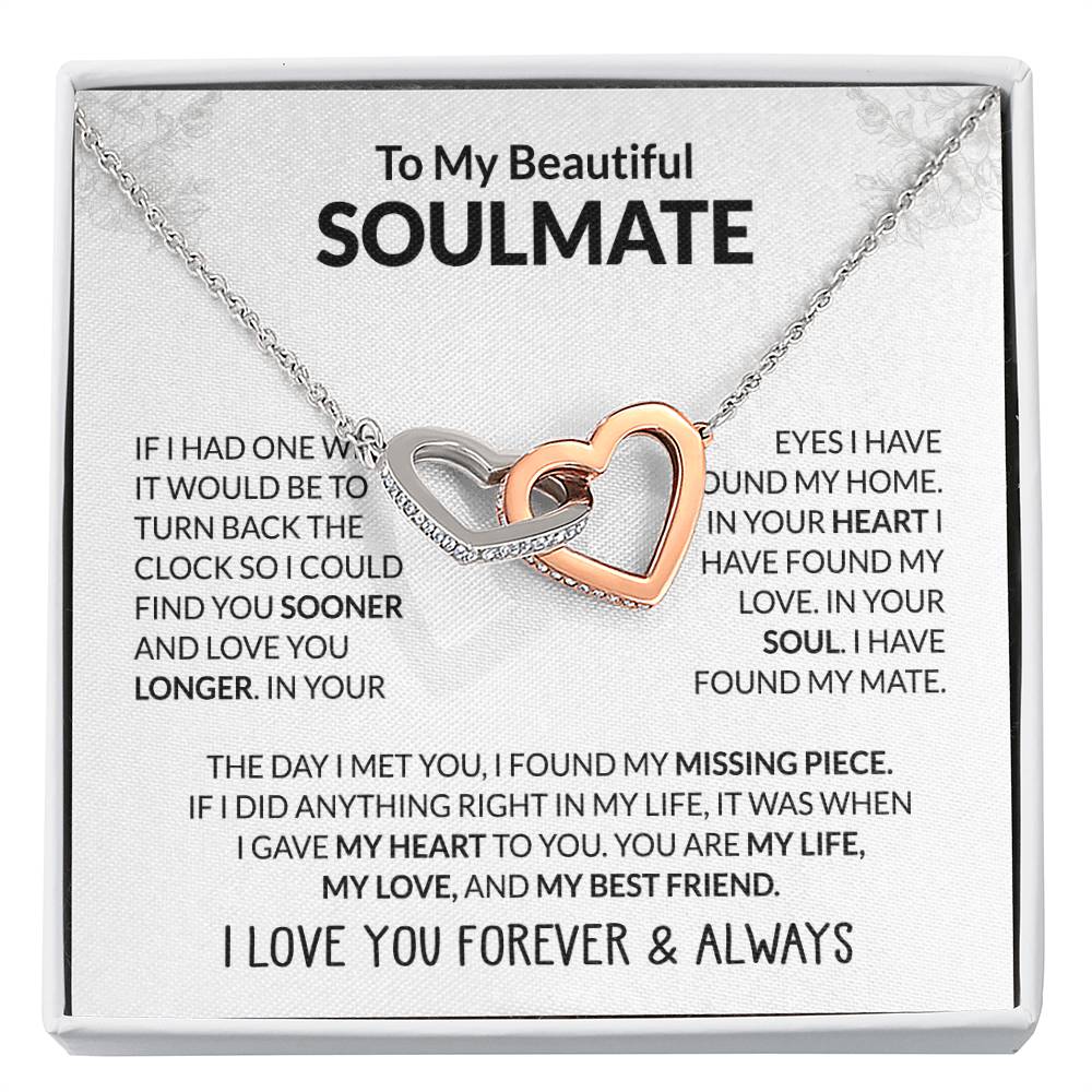 To My Beautiful Soulmate Necklace - Jewelry Gift for Her for Celebrating Romantic Moments - Interlocking Hearts Necklace