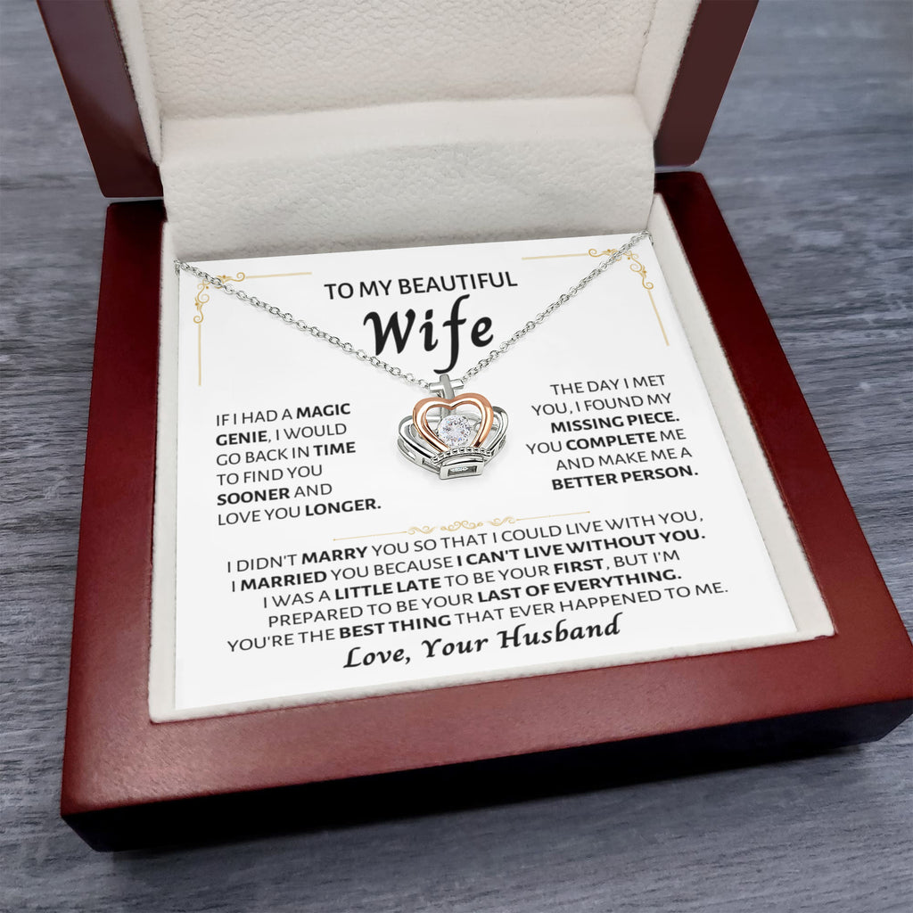 Meaningful Wife Jewelry from Husband - Romantic Gift for Birthday, Christmas, Anniversary & Valentine’s Day - Crown Pendant Necklace