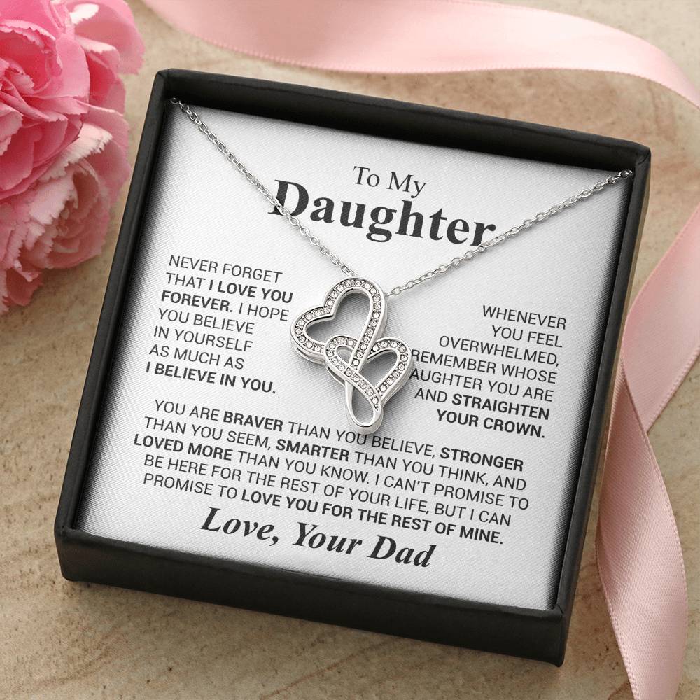 To My Daughter Necklace – Graduation & Christmas Gift from Dad – Heart-to-heart Pendant Necklace