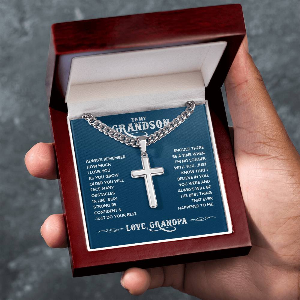 To My Grandson - Always remember how much I love you Artisan Cross with Cuban Link Chain
