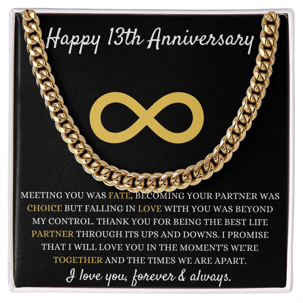 Happy 13th Anniversary, Cuban Link Chain for 13th Anniversary, Elegant Gift for Him, Celebrate Love, Strength & Memories