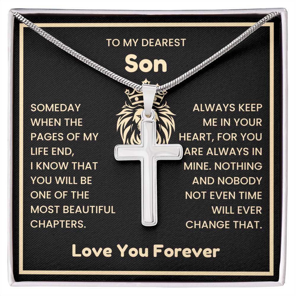To My Dearest Son Necklace - Gift for Son - Always keep me in your heart - Artisan Cross Necklace