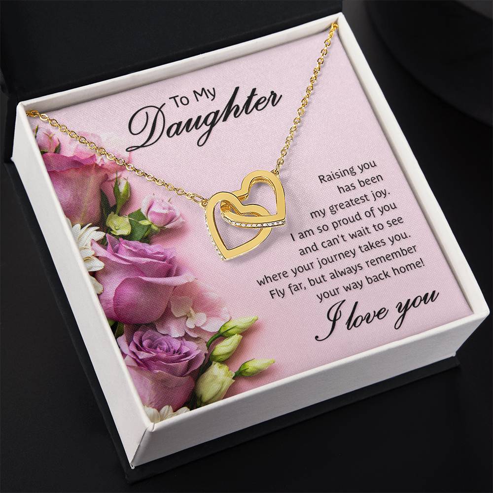 To My Daughter Necklace – Daughter Necklace for Graduation & Birthday Events – Interlocking Hearts Necklace