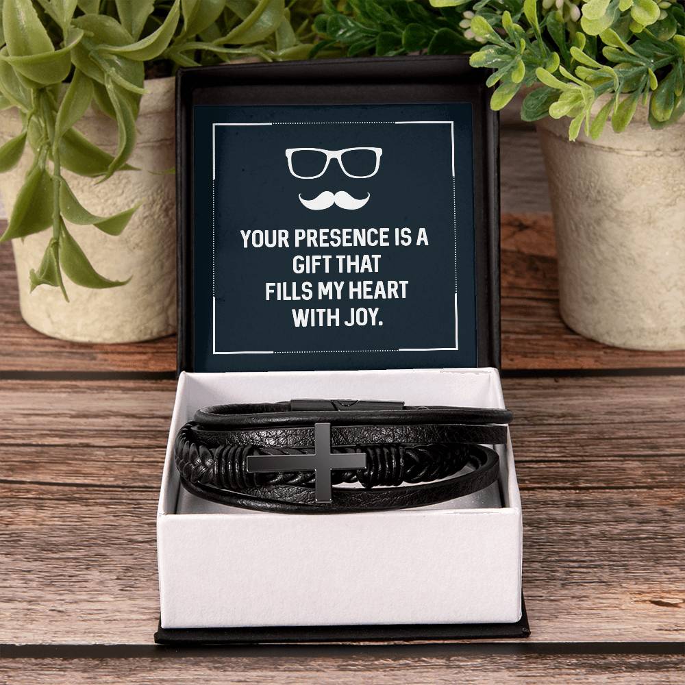 Your presence is a gift that fills my heart with joy - Gift for Dad - Men's Cross Bracelet
