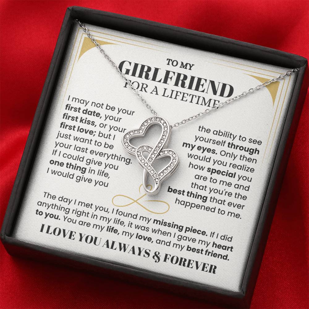 To My Girlfriend Necklace - Soulmate Jewelry Gift for Valentine’s Day, Birthday - Heart-to-heart Pendant Necklace