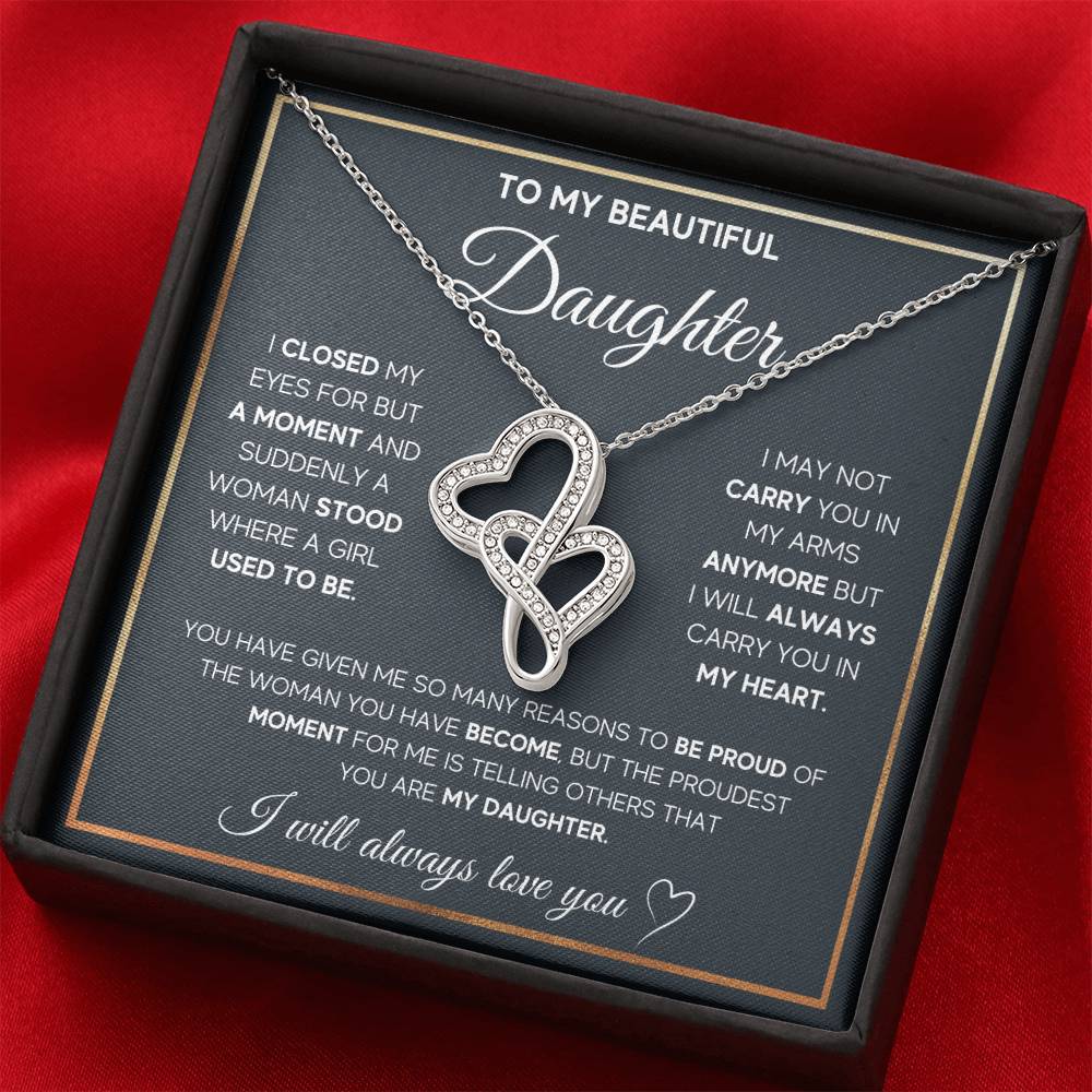 To My Daughter Necklace – Daughter Necklace for Graduation & Birthday Events – Heart-to-heart Pendant Necklace