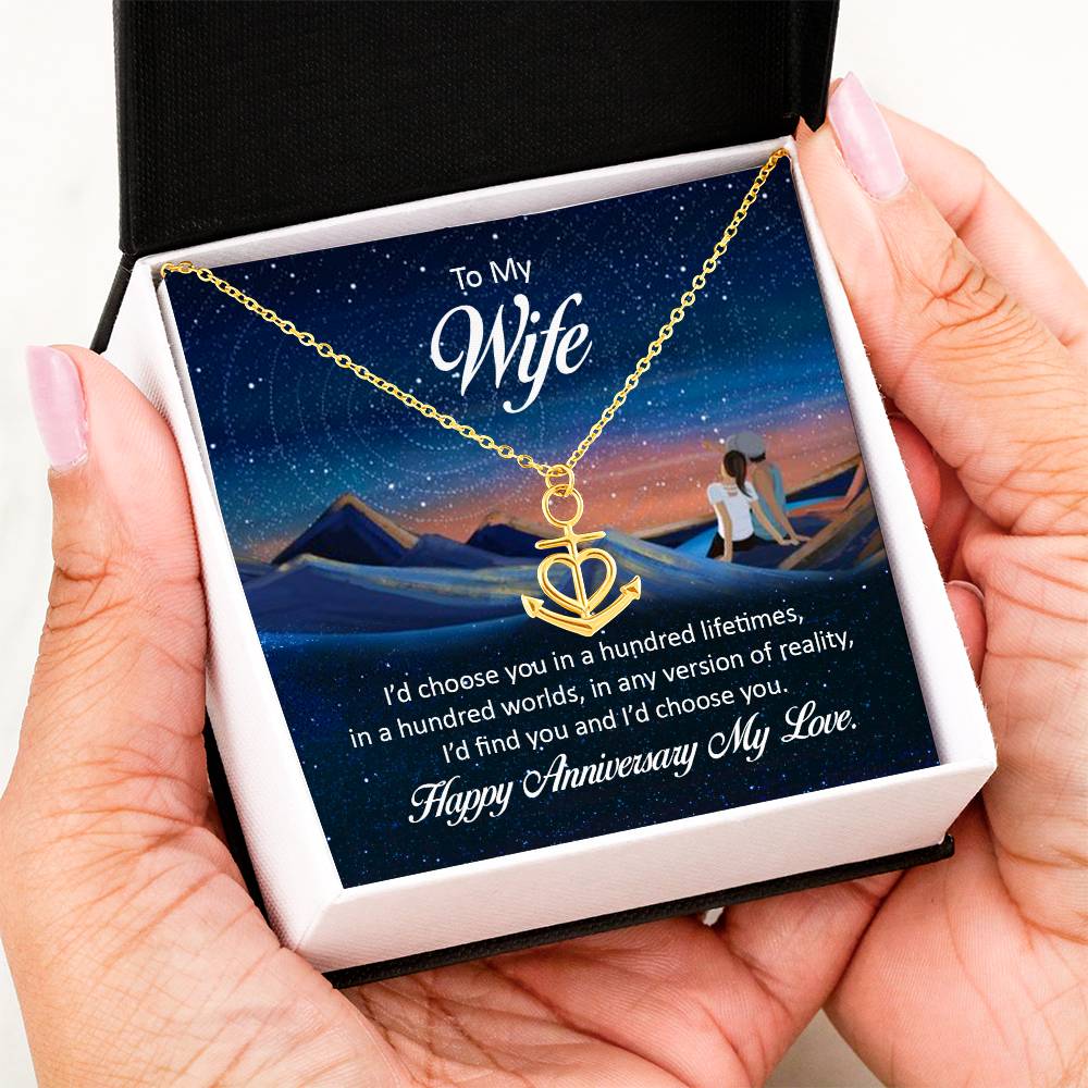 To My Wife Necklace - Meaningful Romantic Gift for Wife from Husband for Anniversary - Anchor Pendant Necklace