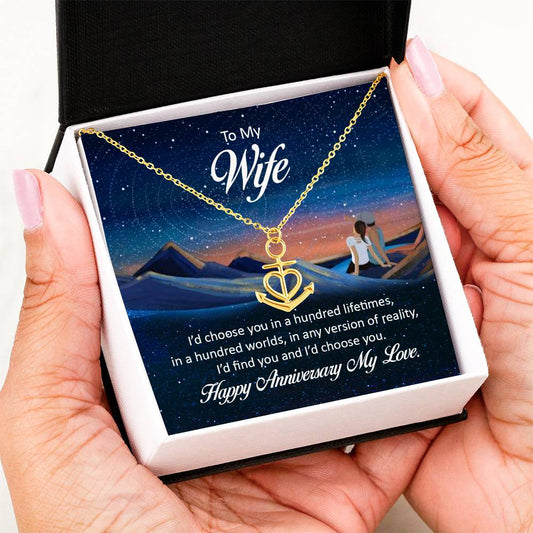 To My Wife Necklace - Meaningful Romantic Gift for Wife from Husband for Anniversary - Anchor Pendant Necklace