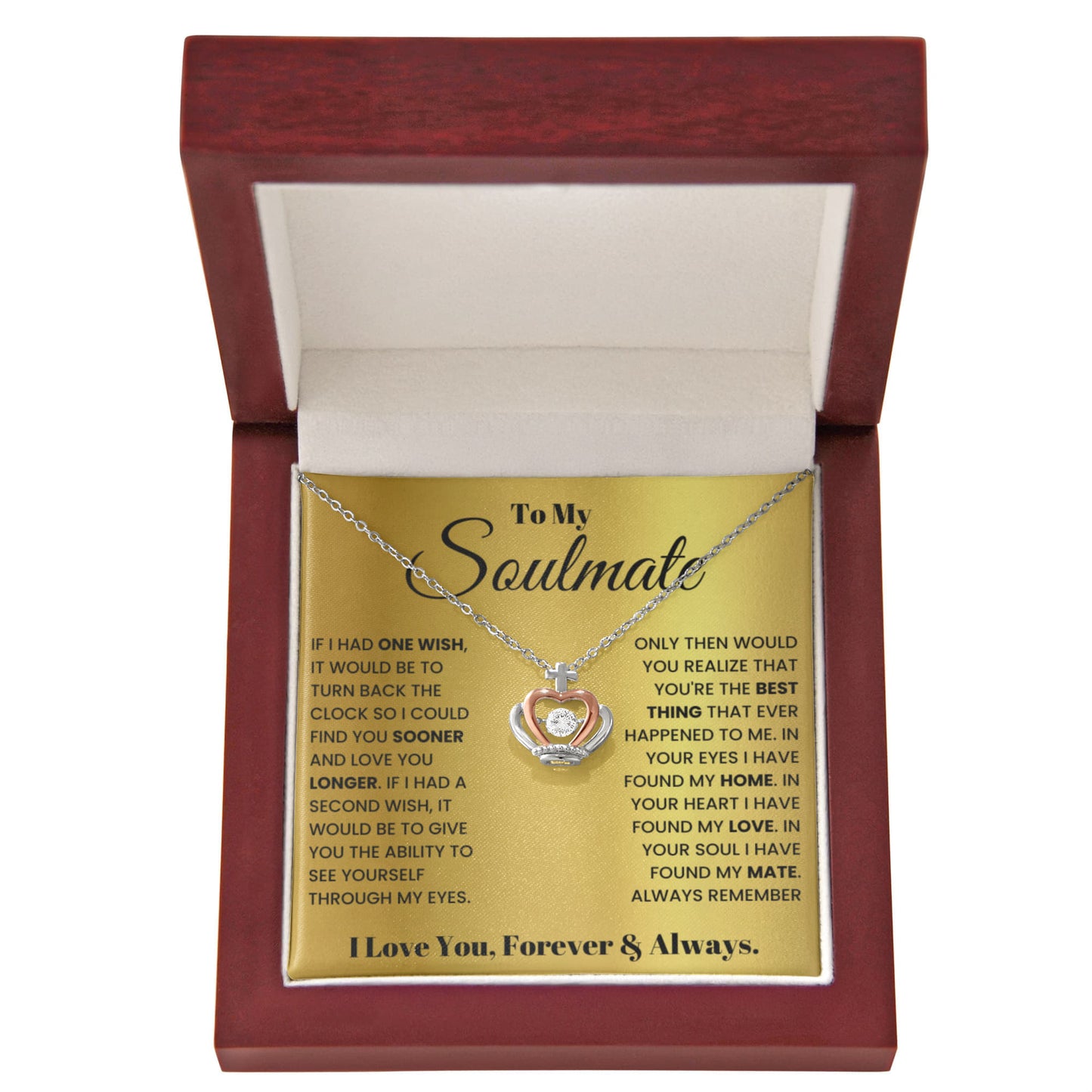 To My Soulmate Necklace - Soulmate Jewelry Gift for Valentine’s Day, Birthday & Romantic Celebrations - Crown Pendant Necklace