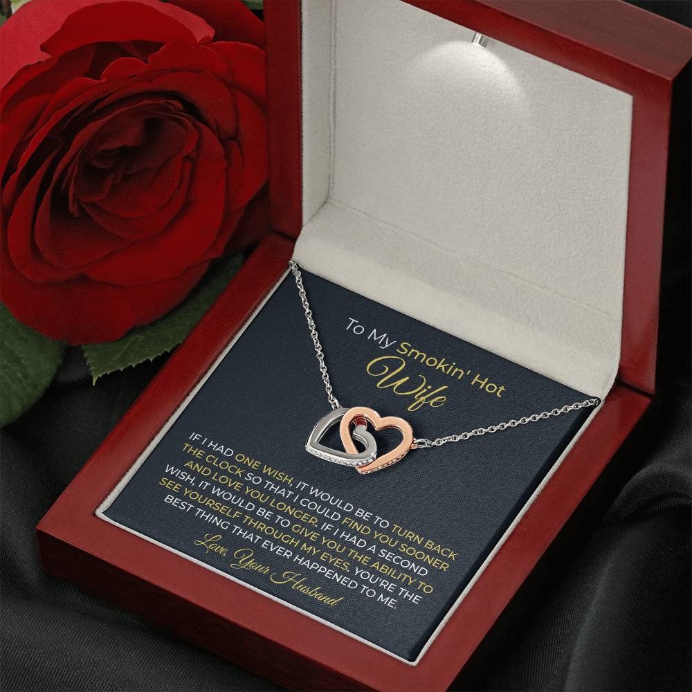 Romantic Gift for Smokin' Hot Wife - Jewelry from Husband for Valentine’s Day - Interlocking Hearts Necklace
