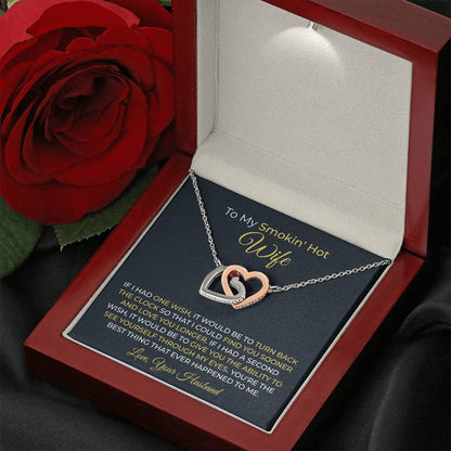 Romantic Gift for Smokin' Hot Wife - Jewelry from Husband for Valentine’s Day - Interlocking Hearts Necklace