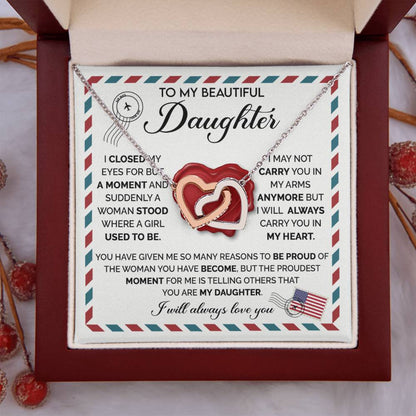 To My Daughter Necklace – Daughter Birthday Graduation Celebration Gift – Interlocking Hearts Necklace