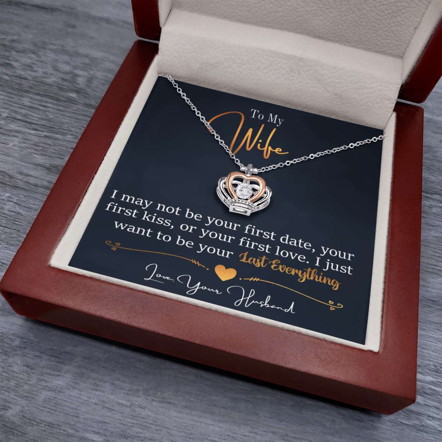 Romantic Gift for Wife from Husband - Meaningful Jewelry for Birthday, Anniversary, Christmas & Valentine’s Day - Crown Pendant Necklace
