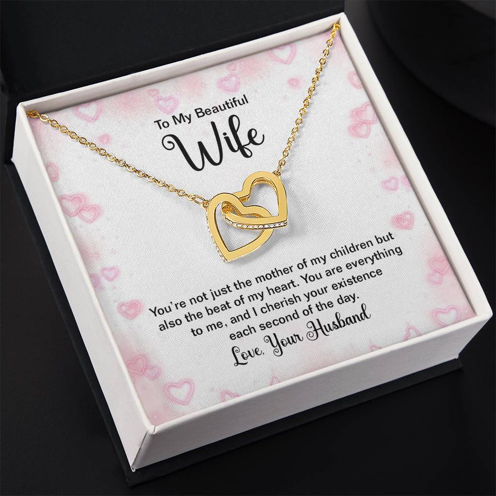 To My Beautiful Wife Necklace - Best Surprise Gift for Wife from Husband for Anniversary, Christmas & Valentine’s Day - Interlocking Hearts Necklace