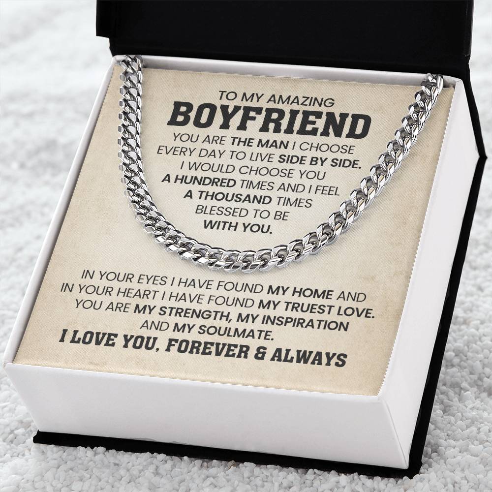 To My Amazing Boyfriend - I Love You, Forever & Always - Cuban Link Chain Gift for Him