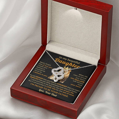 To My Daughter Necklace - Heartfelt Gift from Dad for Birthday, Graduation & Proud Dad Moments - Heart-to-heart Pendant Necklace